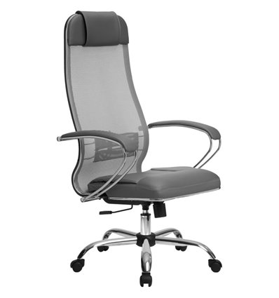 Кресло Метта Комплект 5 светло-серый для руководителя, сетка/NewLeather