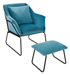 Дизайнерское кресло ALEX бирюзовый велюр с оттоманкой, фото 1