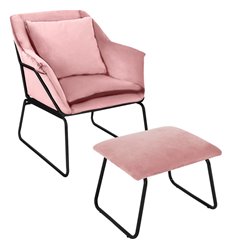 Дизайнерское кресло ALEX пудровый велюр с оттоманкой, фото 1