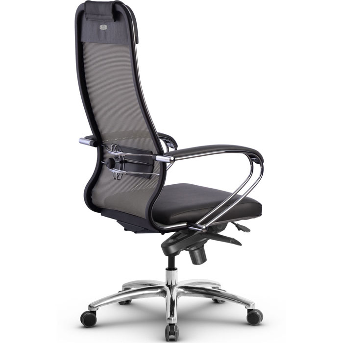 Сетчатая спинка. Офисное кресло Метта l 1m 42/k, велюр искусственный, темно-серый. Metta su b10 серая сетка.