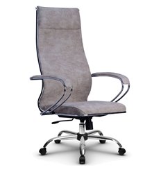 Эргономичное кресло для руководителя Метта L 1m 42/K118 бежевый, велюр, топ-ган, крестовина хром фото 1