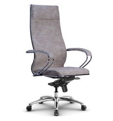 Эргономичное кресло для руководителя Метта L 1m 42/K118 бежевый, велюр, мультиблок, крестовина алюминий фото 1