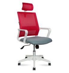 Компьютерное кресло NORDEN Бит, белый пластик, красная сетка, темно-серая ткань фото 1
