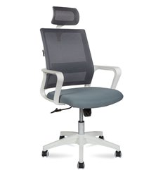 Офисное кресло NORDEN Бит, белый пластик, серая сетка, темно-серая ткань фото 1
