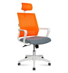 Кресло для оператора NORDEN Бит, белый пластик, оранжевая сетка, темно-серая ткань фото 1