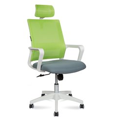 Кресло для оператора NORDEN Бит, белый пластик, зеленая сетка, темно-серая ткань фото 1