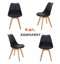 Офисный стул Eames Bon черный комплект 4шт, пластик/экокожа, ножки массив бука фото 1