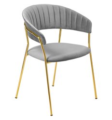 Полубарный стул Turin серый, велюр, ножки золото фото 1