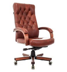 Кресло для руководителя Бюрократ T-9928WALNUT/CHOK, дерево, кожа, цвет светло-коричневый фото 1