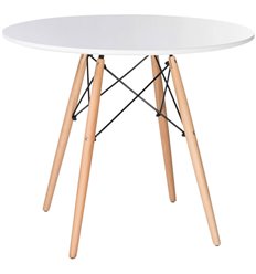 Светлый стол BRABIX Eames T-01, круглый диаметр 80 см, опоры дерево, пластик белый фото 1