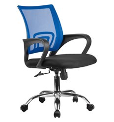 Компьютерное кресло Riva Chair 8085 JE синее, хром, спинка сетка, фото 1
